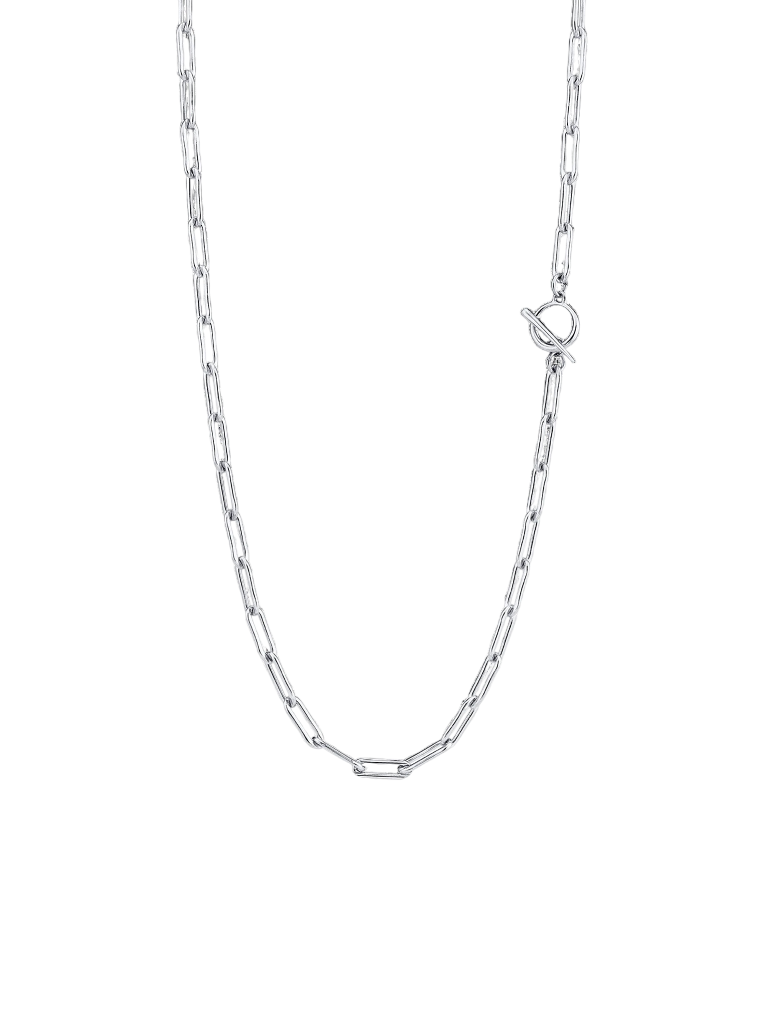 Rectangular link chain necklace with tusk clasp sterling silver